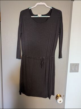 Charming Charlie Black Long Sleeve Drawstring-Waist Dress